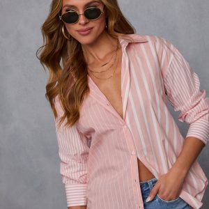 All Day Style Striped Poplin Collared Shirt