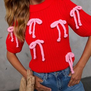 Tied Down Bow Embellished Sweater