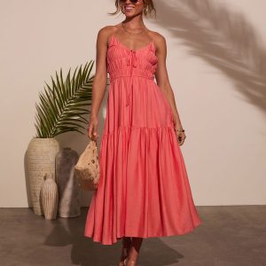 Riviera Romance Ruched Tiered Midi Dress