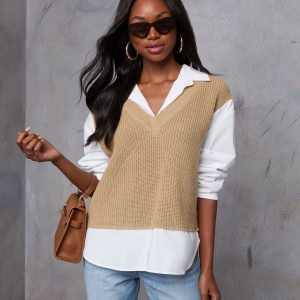 Iced Chai Long Sleeve Sweater Vest Top