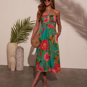 Jessica Floral Halter Midi Dress