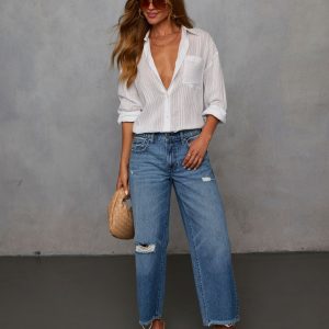 Olsen Rigid Distressed Barrel Jeans