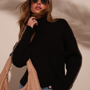 Anita Contrast Stitch Mock Neck Sweater