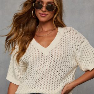 Catch Me At The Sandbar Knit Cotton Blend Top