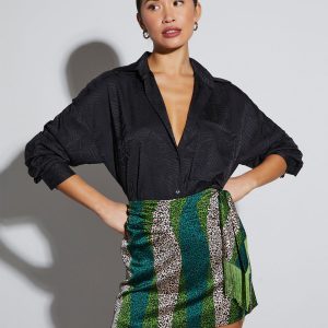 Sherlyn Satin Embossed Button Down Top