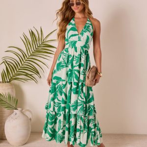 Palm Shade Tiered Maxi Dress