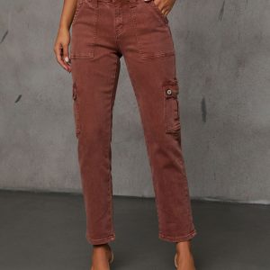 Cerise Straight High Rise Cargo Pocket Pants