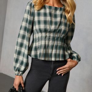 Seasoned Whimsy Plaid Peasant Top