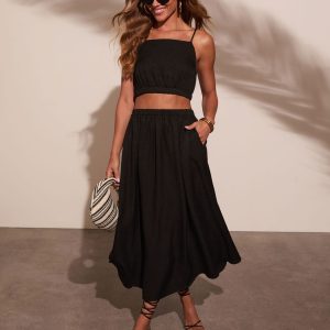 Selangie Pleated Crinkle Maxi Skirt