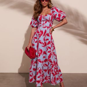 Elisson Floral Puff Sleeve Maxi Dress