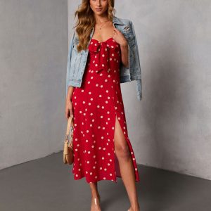 Eirah Strapless Cut Out Polka Dot Maxi Dress