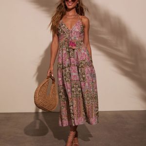 Giada Abstract Tassel Tie Midi Dress