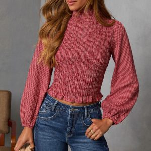 Emberlin Smocked Mock Neck Top