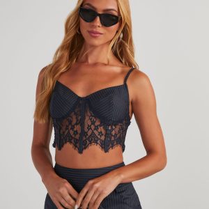 Whitmore Pinstripe Lace Corset Top
