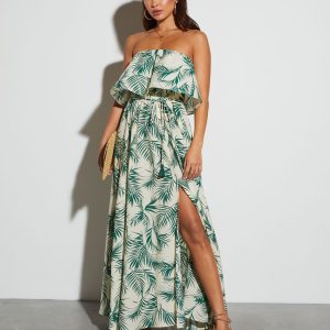 Swaying Palms Strapless Empire Maxi Dress