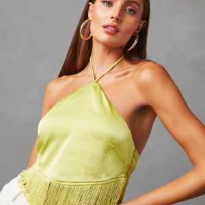 Viva La Vida Satin Fringe Hem Halter Top
