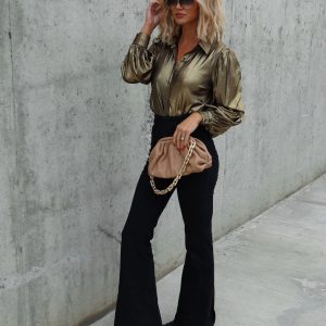 Raquel Metallic Button Down Top