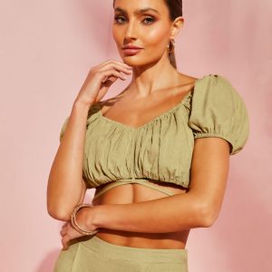 Corsicana Linen Waist Tie Crop Top