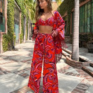 Azra Tropical Pocketed Wide Leg Drawstring Pant