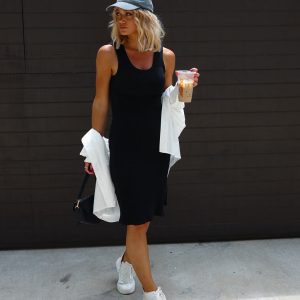 Lorena Cotton Blend Ribbed Side Slit Midi Dress