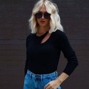 Montclair Cutout Ribbed Knit Sweater Top