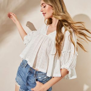 Reine Eyelet Babydoll Top