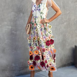 Wish Upon A Dream Floral Applique Midi Dress