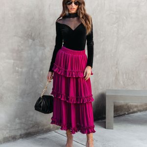 Nasreen Plisse Chiffon Tiered Maxi Skirt