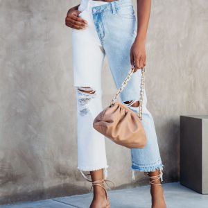 Now High Rise Cross Over Two Tone Straight Jeans